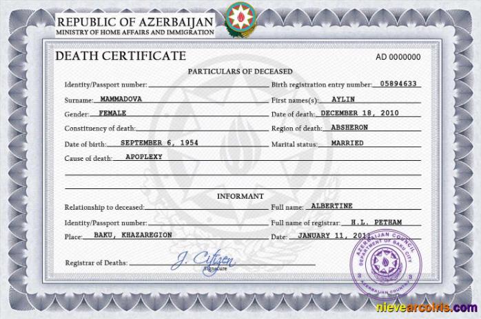 Azerbaijan vital record death certificate